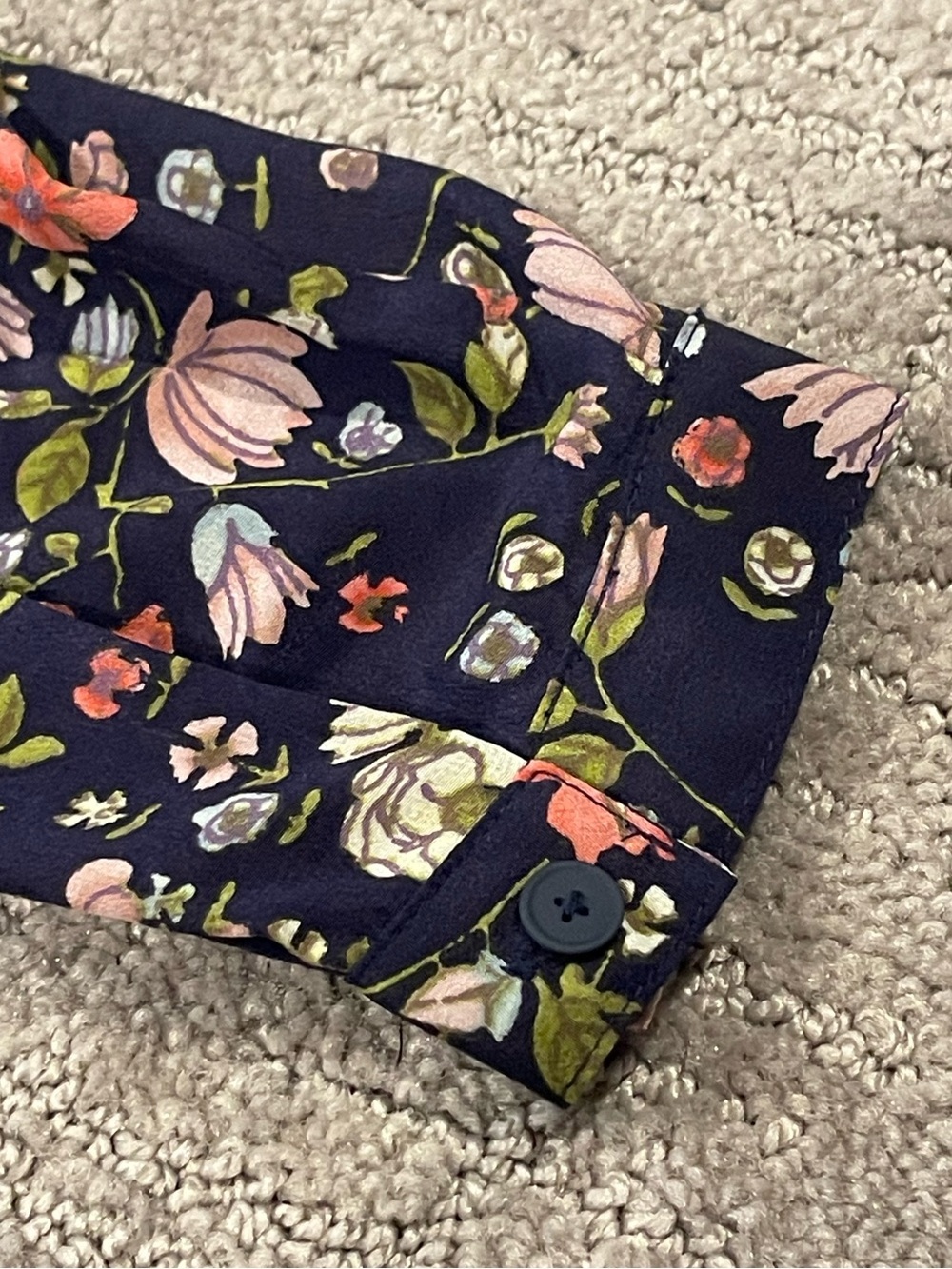 Rebecca Taylor Navy Floral Mini Dress, Long Sleeve,100% Silk,Drawstring Waist, 0 - Picture 14 of 16